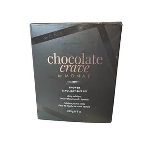 Monat Chocolate Crave Shower Exfoliant‎ Gift Set with Pouf & Spatula 8 oz NIOB